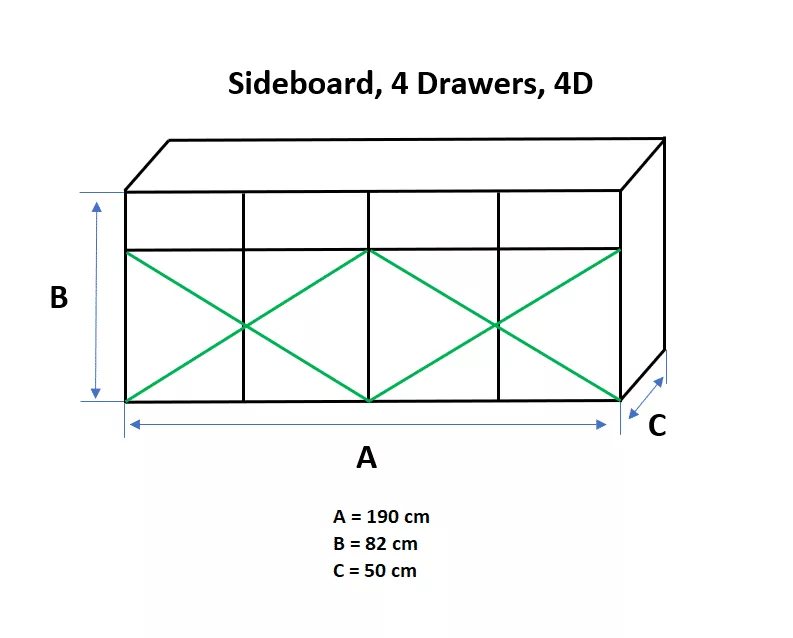 Sideboard, 4 Doors, 4 Drawers - Image 3