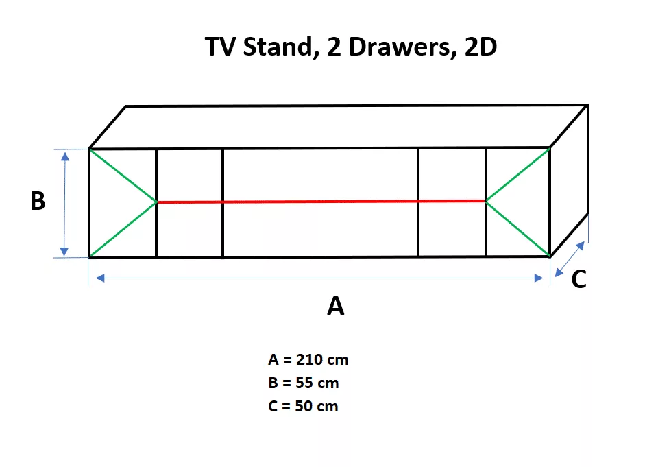 TV Stand, 2 Doors, 2 Drawers - Image 3