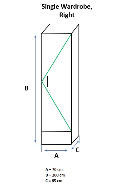 Single Wardrobe, 1 Drawer, Right - Image 2