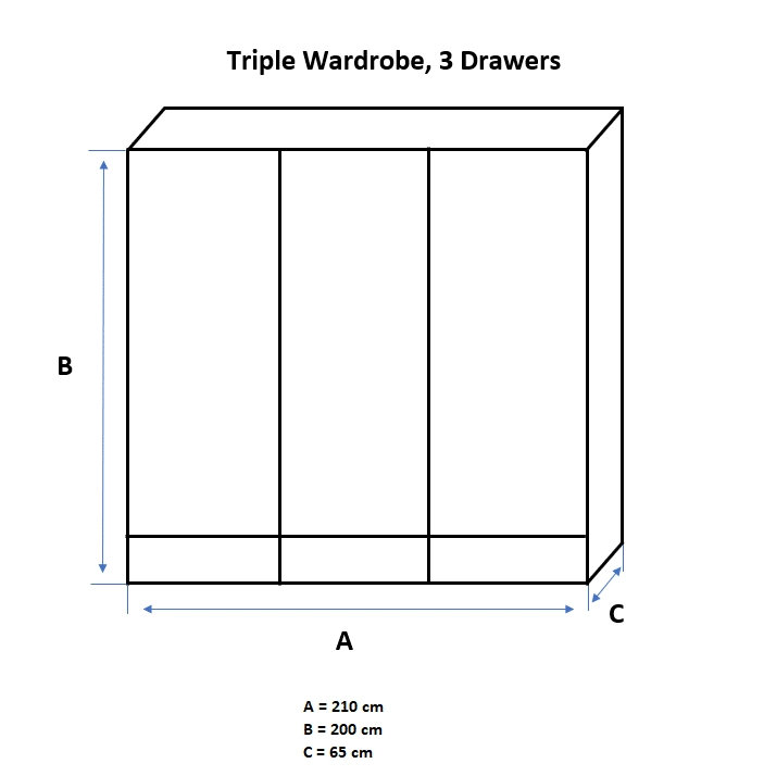 Triple Wardrobe, 3 Drawers - Image 3